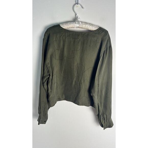 MADEWELL Womens Green Ruched Drapey Brushed Fabric V-Neck Top Sz 14 - Picture 7 of 14